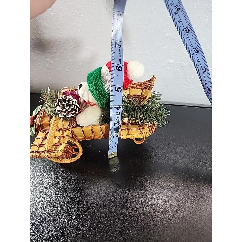 Vintage‎ Wicker Santa Claus Airplane Christmas Decoration Teddy Bear